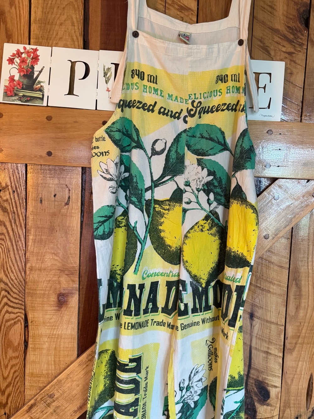FLOUR SACK COTTON OVERALLS IN GRAPHIC LEMONADE PRINT